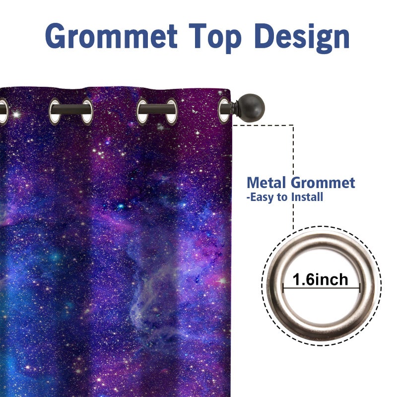 Jekeno Galaxy Blackout Curtains Outer Space Nebula Universe Starry Sky Stars Decor for Home Bedroom Living Room Grommet Window Drapes 2 Panel Set, 52"x84" - Image 5